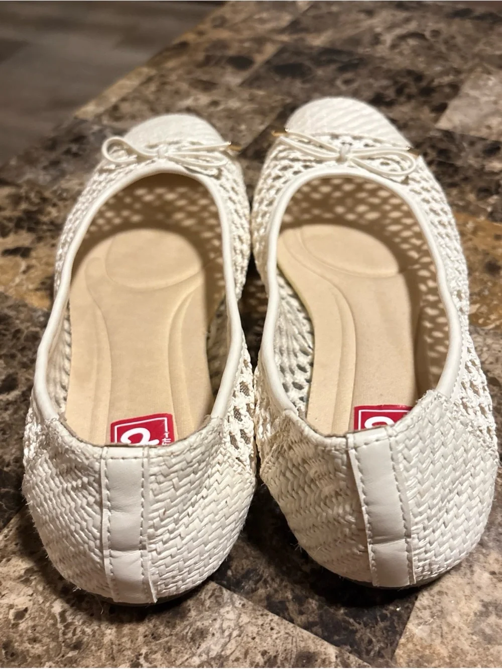 pop Cream Woven Crochet Ballet Flats with Bow Accent
